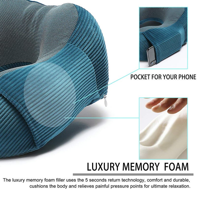 Umerci Memory Foam Neck Pillow with 360-Degree Head Support Lightweight Comfortable Travel Airplane Pillow with Storage Bag for Sleeping, Traveling,Car, Train, Bus and Home Use(Blue) - Image 4